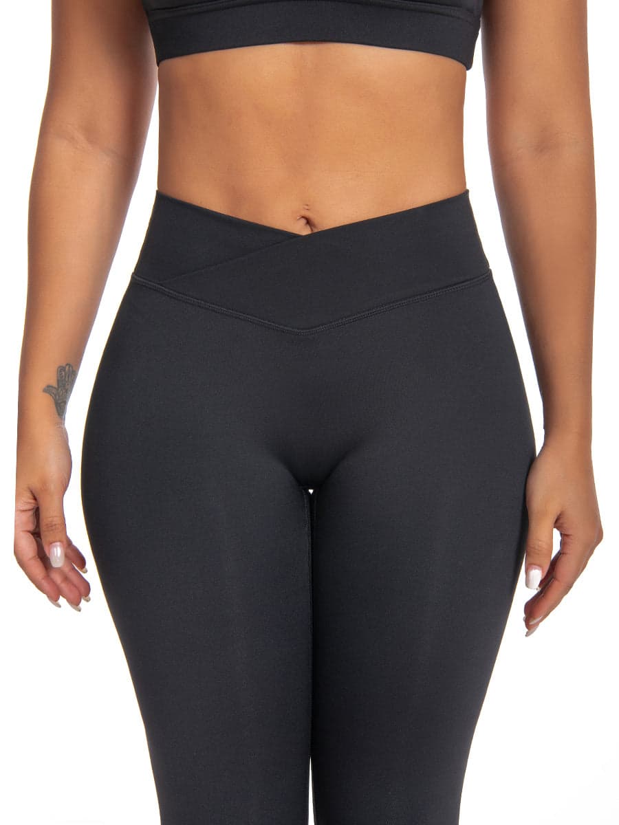 Plain Crossover High-Rise Leggings