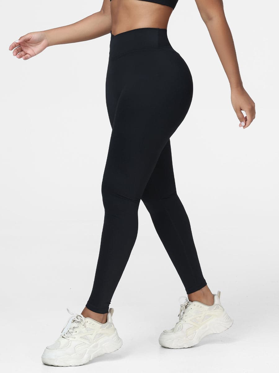 Plain Crossover High-Rise Leggings