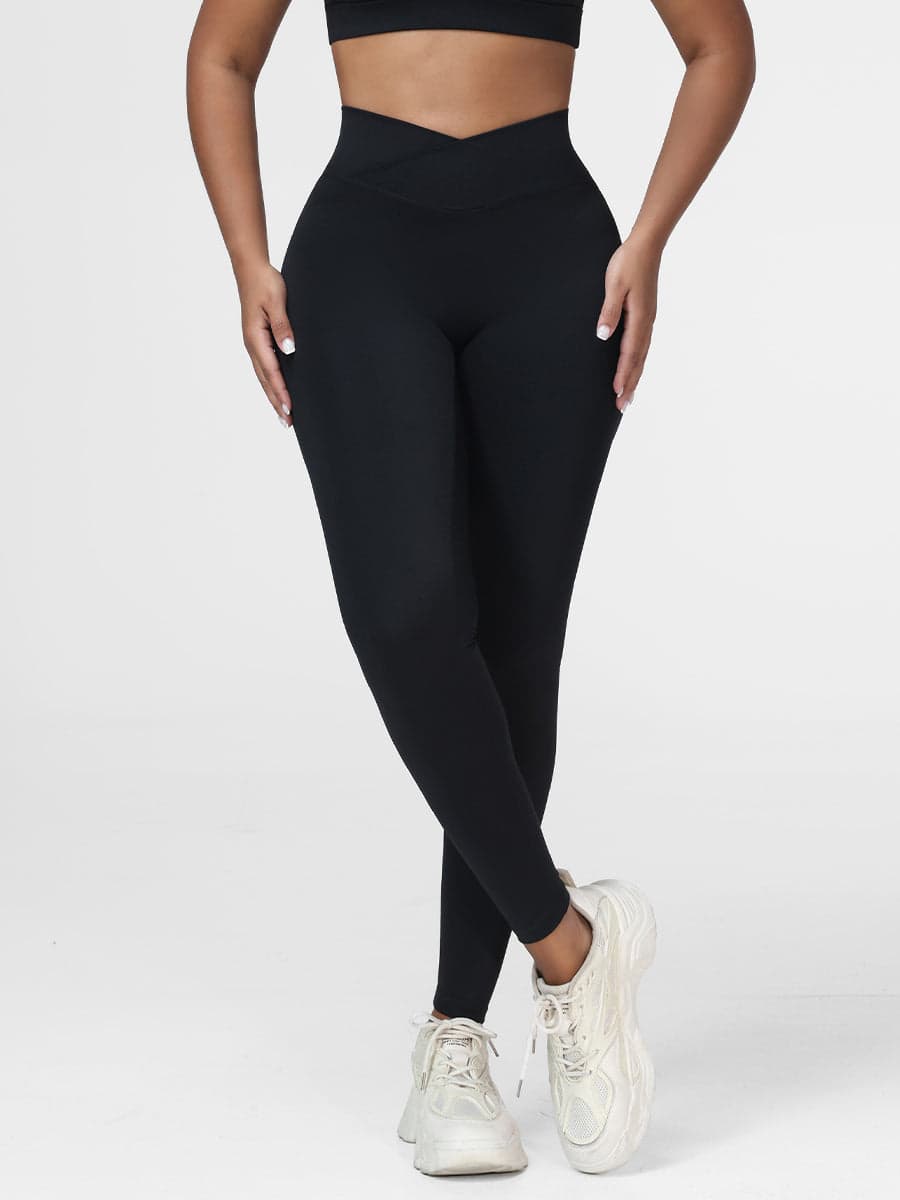 Plain Crossover High-Rise Leggings