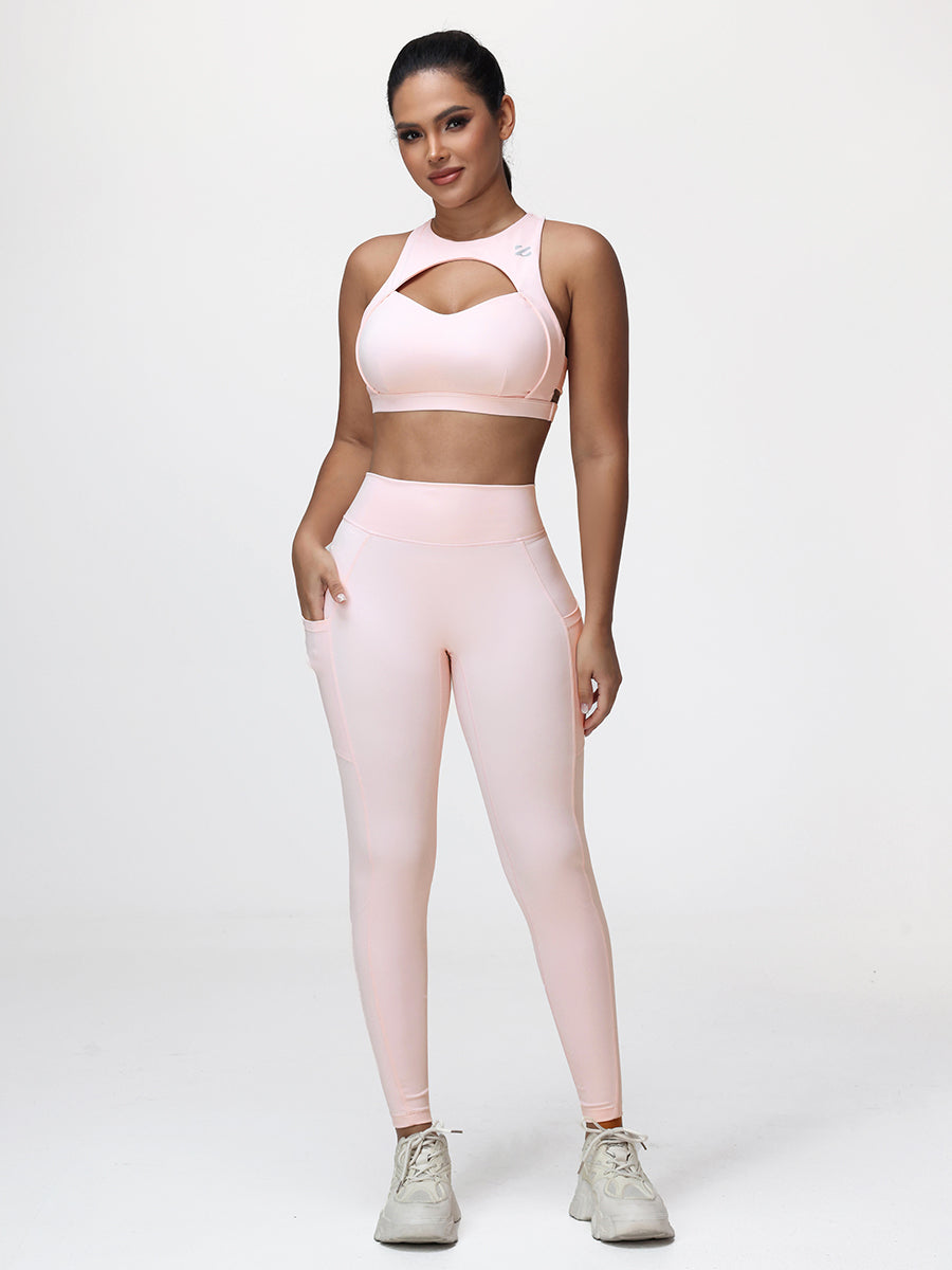 Women’s High-Support Gym Set with Racerback Sports Bra and V-Back Leggings