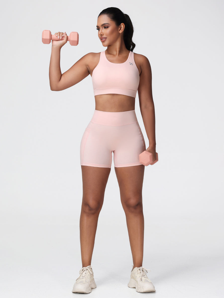 womens activewear shorts set pink