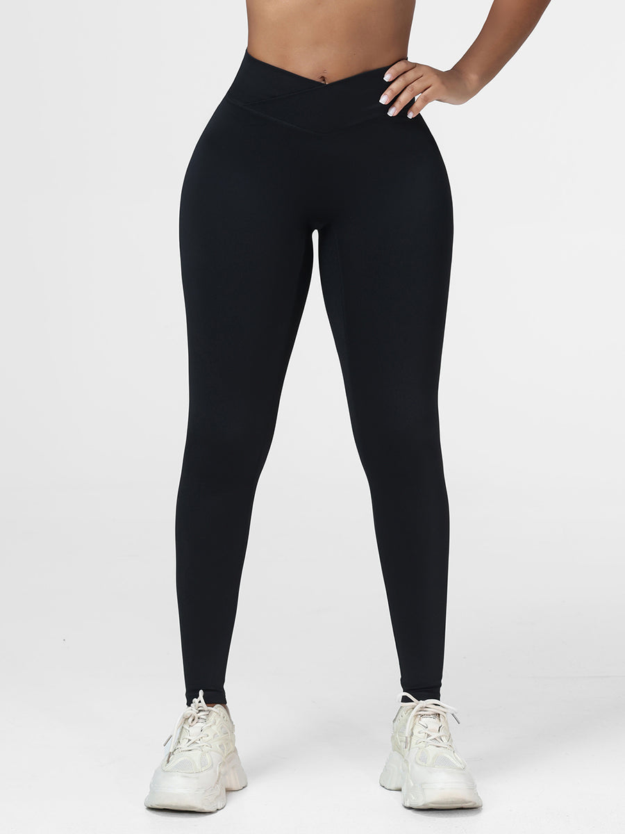 Plain Crossover High-Rise Leggings